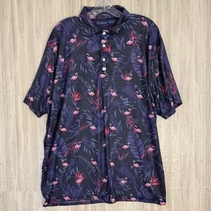 Greater Half Polo Shirt Mens XL Purple Flamingo Tropical Golf Performance Logo